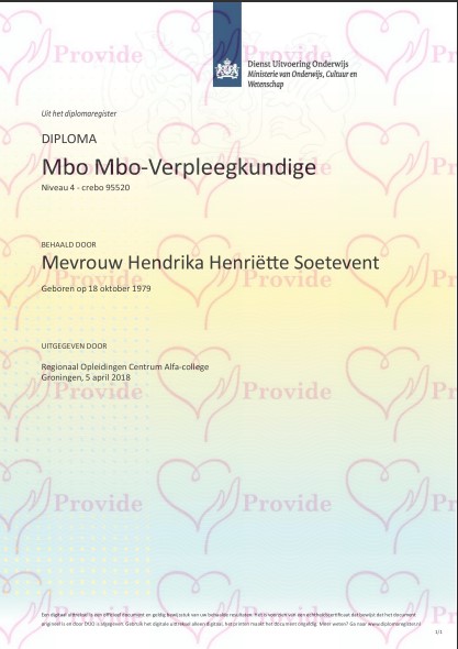 PROVIDE Professionele Zorg & Ondersteuning Op Maat - Diploma